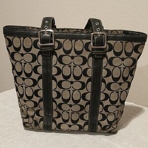 Vintage Coach Black and Tan Canvas Tote